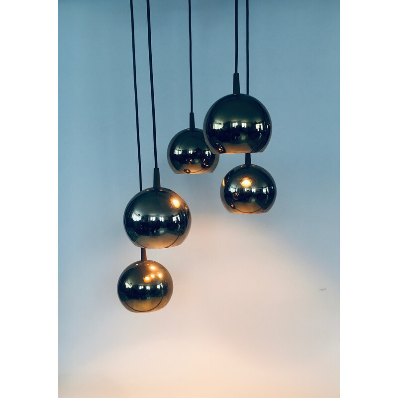 Mid century Cascade gold ball pendant lamp, Italy 1980s