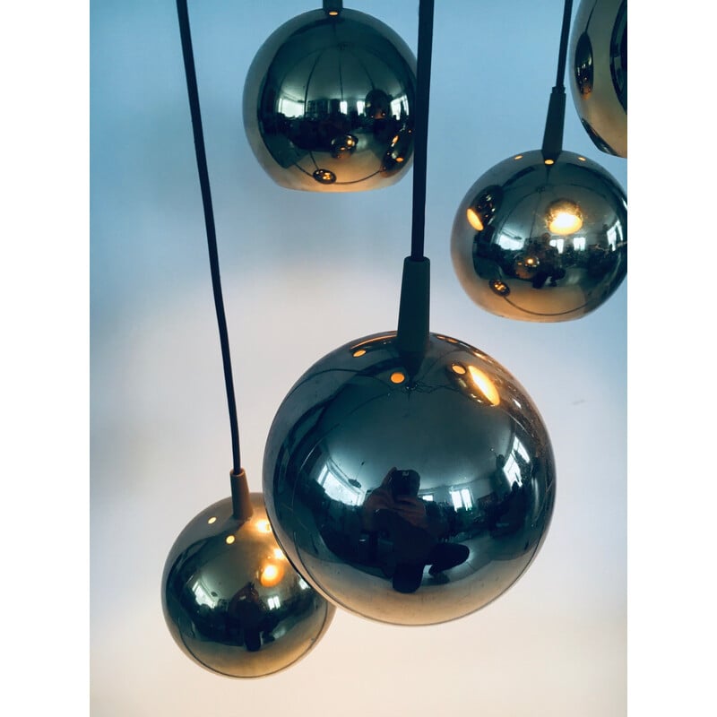 Mid century Cascade gold ball pendant lamp, Italy 1980s