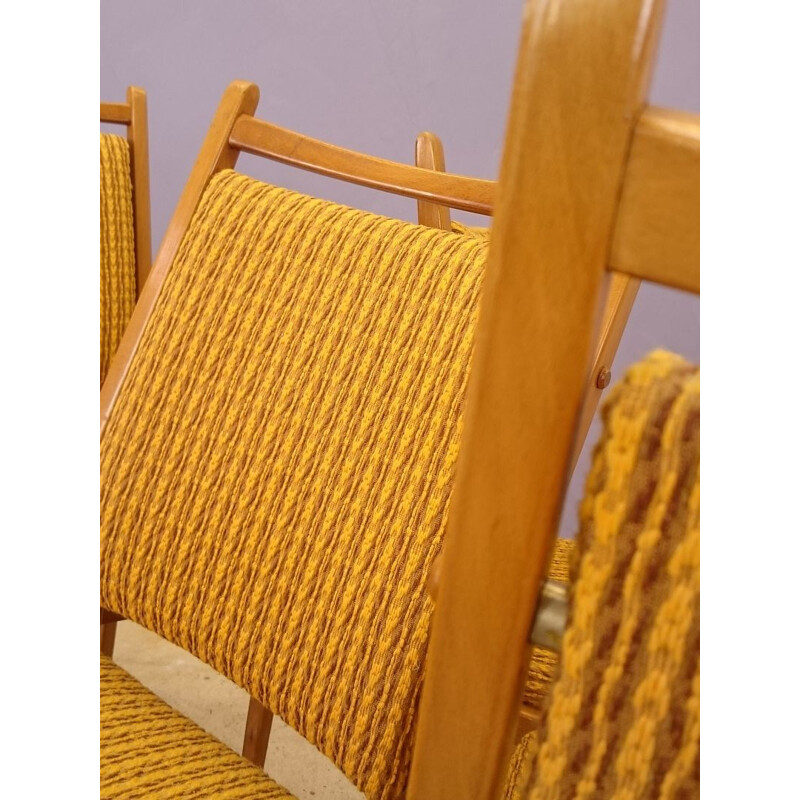 Set of 4 yellow beech chairs - 1950s