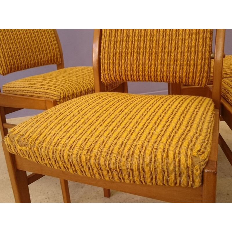 Set of 4 yellow beech chairs - 1950s