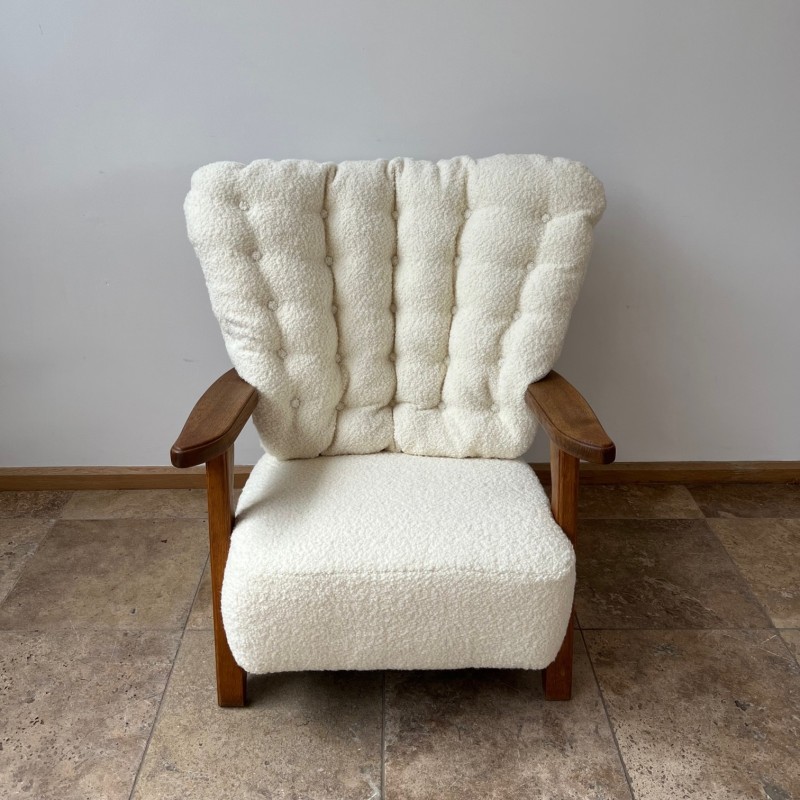 Mid-century French oakwood armchair by Guillerme et Chambron, 1960s