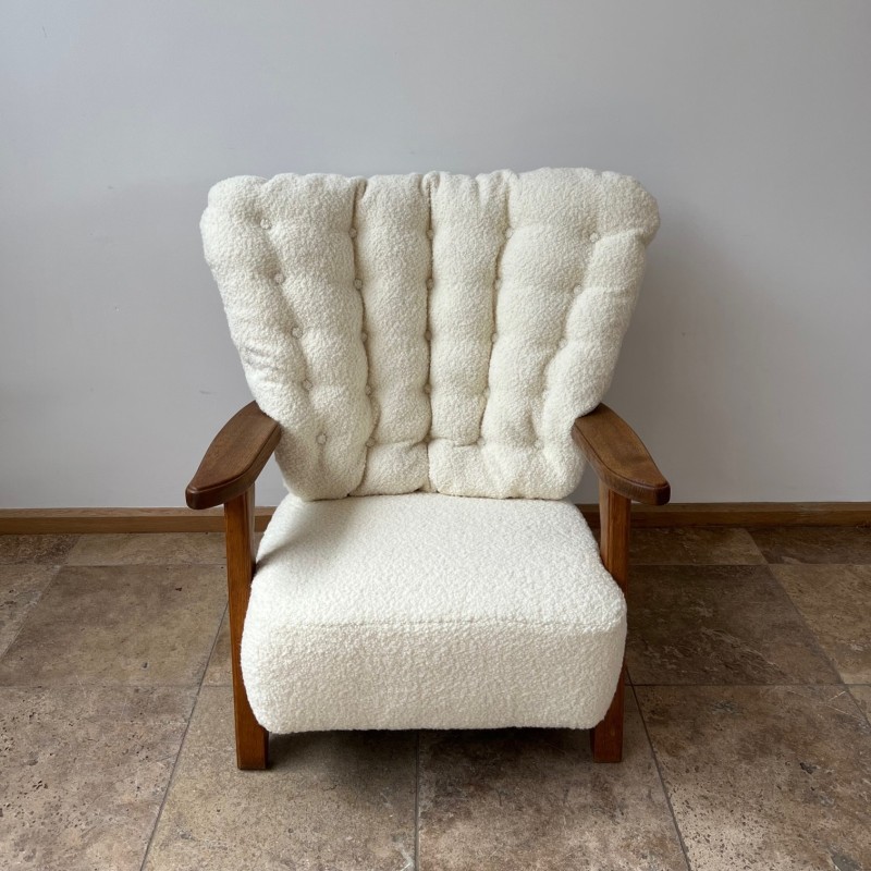 Mid-eeuwse Franse eikenhouten fauteuil van Guillerme et Chambron, 1960