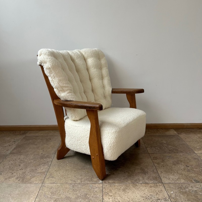 Mid-century French oakwood armchair by Guillerme et Chambron, 1960s