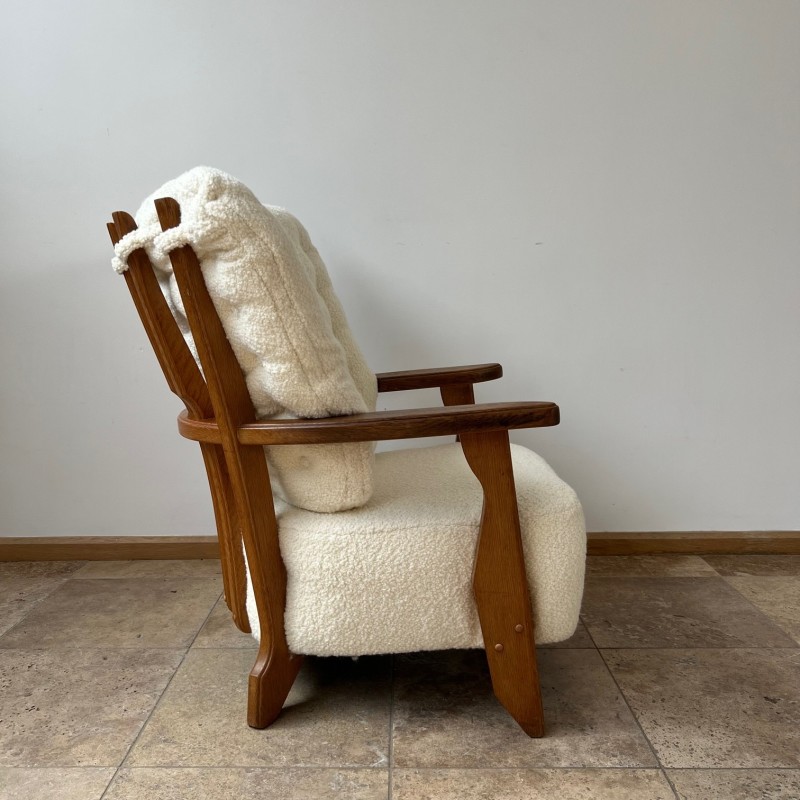 Mid-eeuwse Franse eikenhouten fauteuil van Guillerme et Chambron, 1960