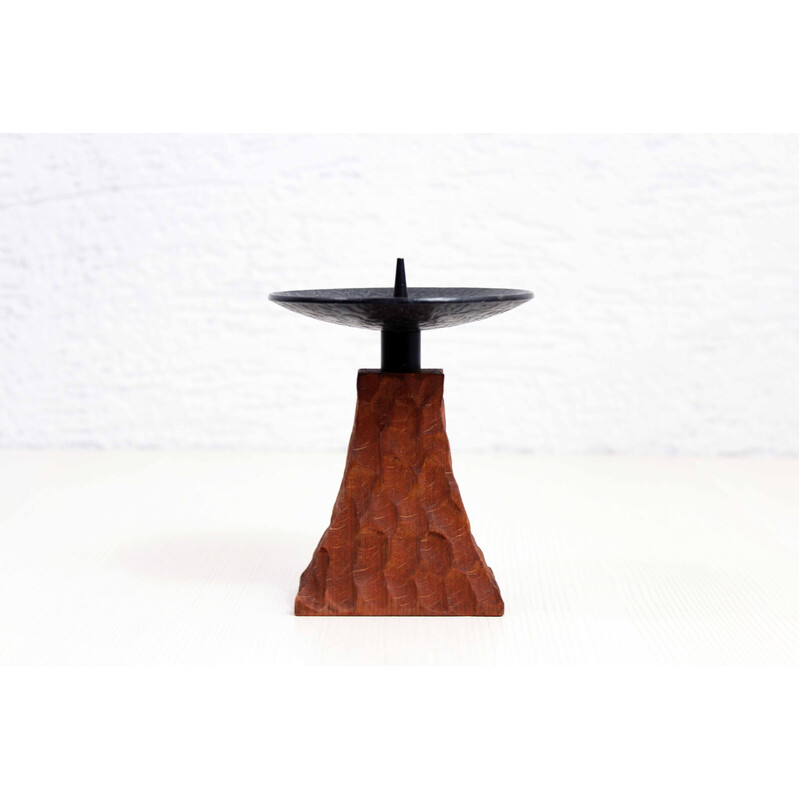 Vintage teak and metal Brutalist candlestick, 1960