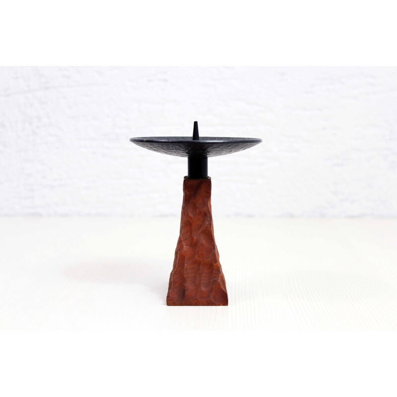 Vintage teak and metal Brutalist candlestick, 1960