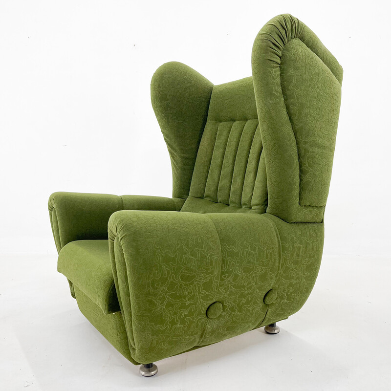 Cadeira de asa zrmchair em tecido verde, década de 1960