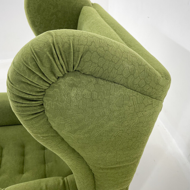 Fauteuil à oreilles vintage en tissu vert, 1960