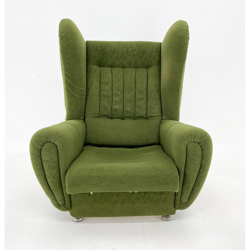 Fauteuil à oreilles vintage en tissu vert, 1960