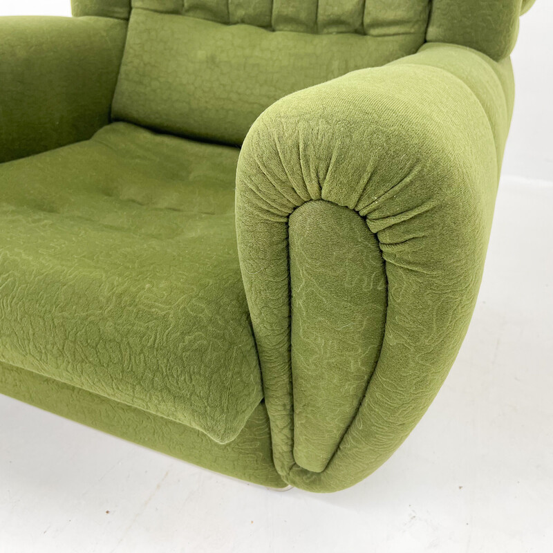 Fauteuil à oreilles vintage en tissu vert, 1960