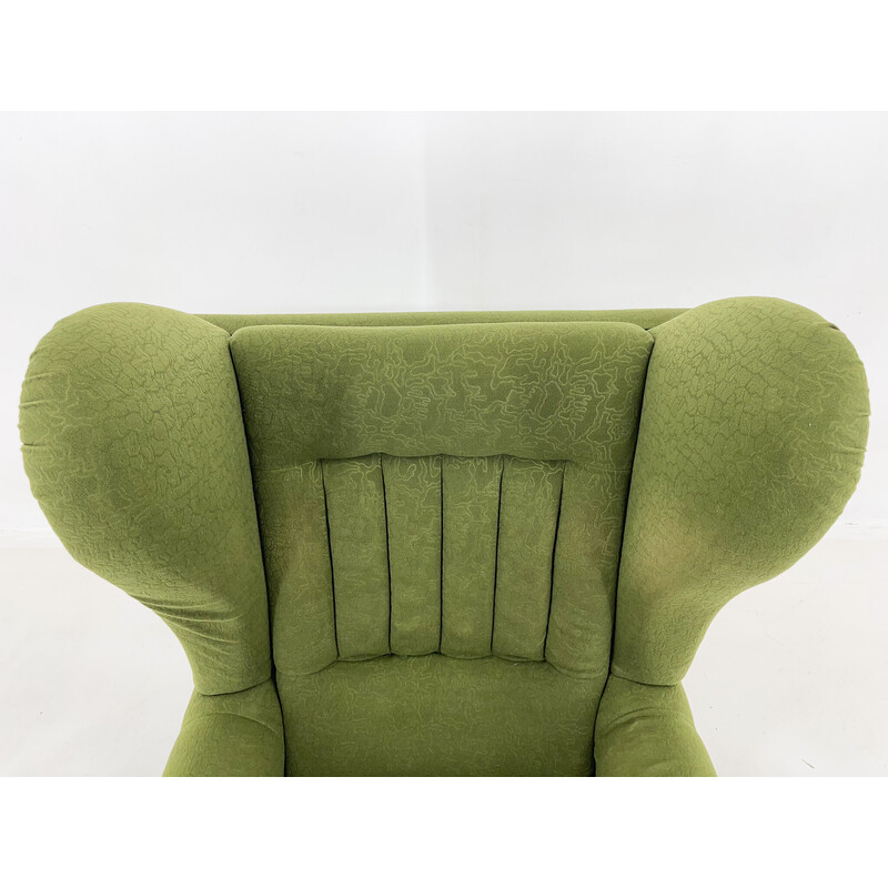 Mid-century wing zrmchair in green fabric, 1960s