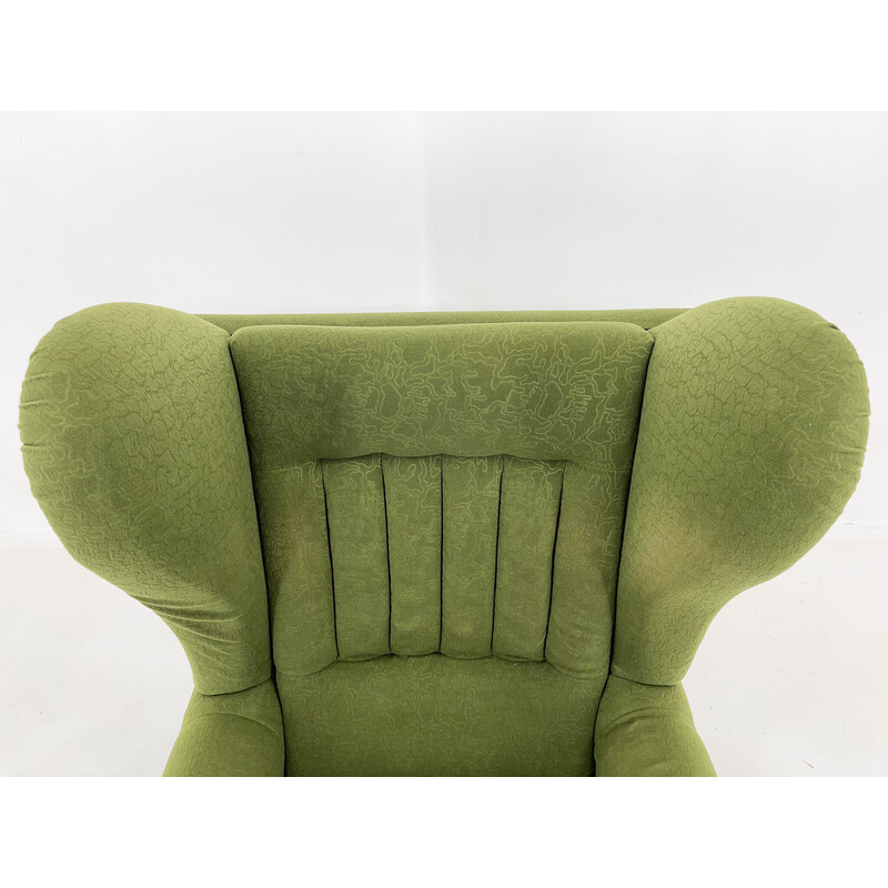 Mid-eeuwse wing zrm-stoel in groene stof, 1960