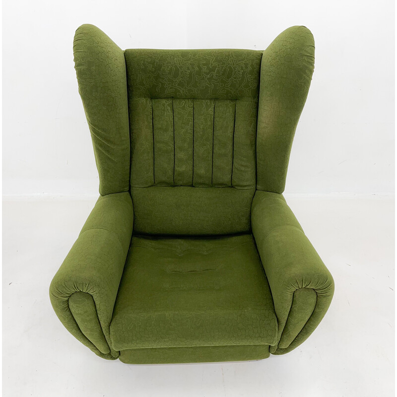 Sillón orejero de mediados de siglo en tela verde, años 60