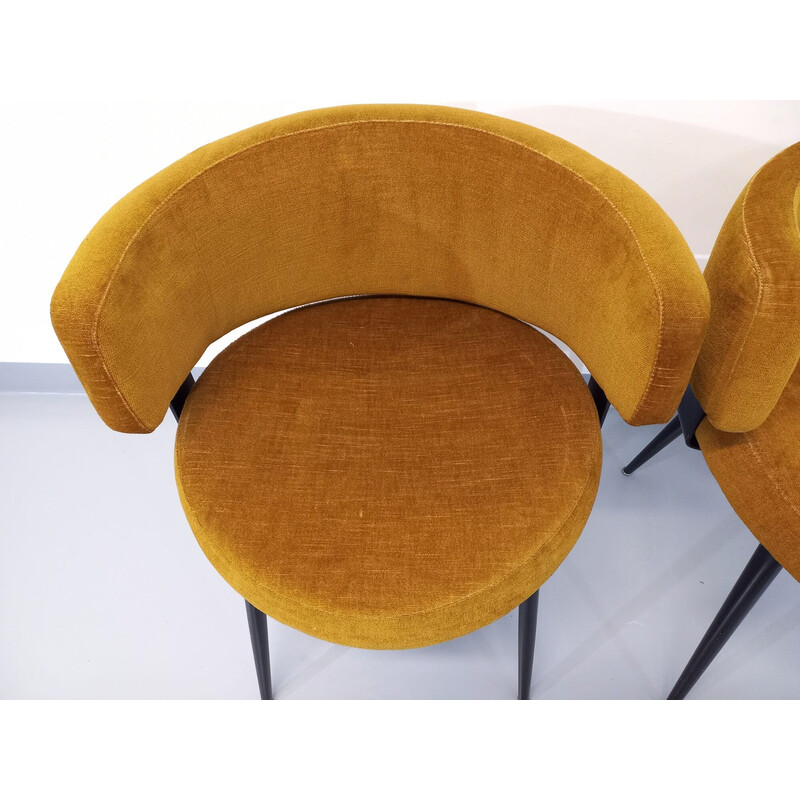 Paar vintage Italiaanse fauteuils in fluweel en zwart metaal, 1960