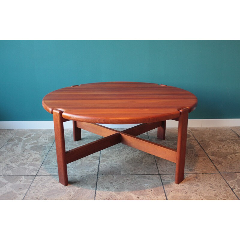 Table basse scandinave ronde en teck massif - 1970