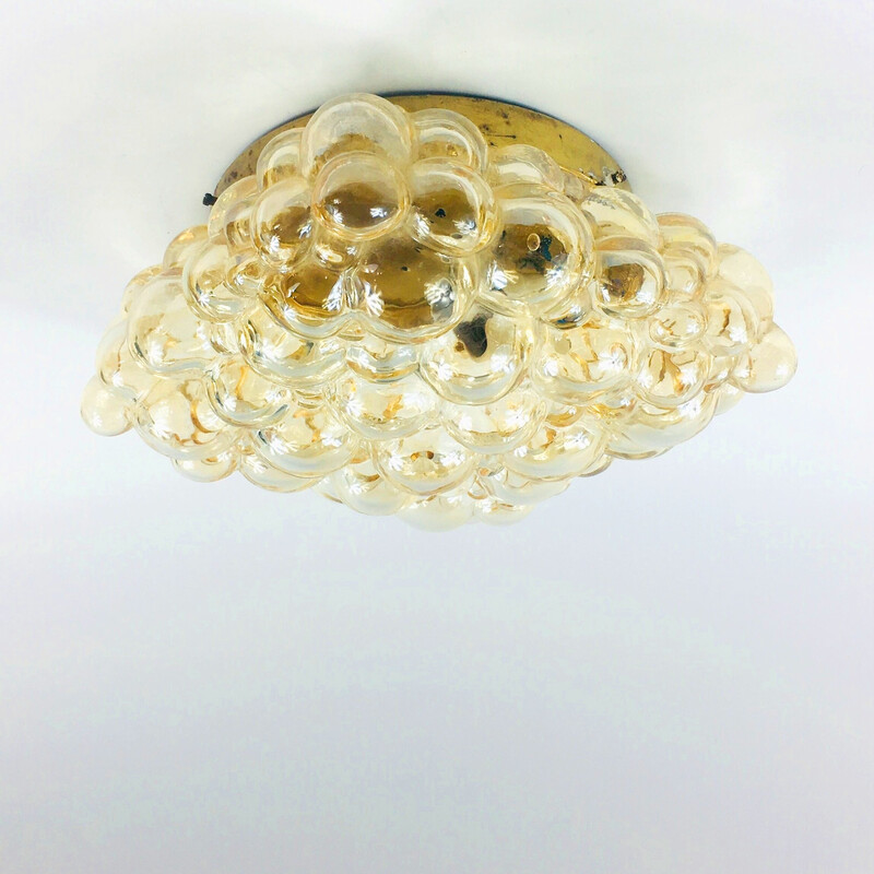 Lámpara de techo de cristal burbuja ámbar de mediados de siglo, Helena Tynell para Limburg, Alemania Años 70