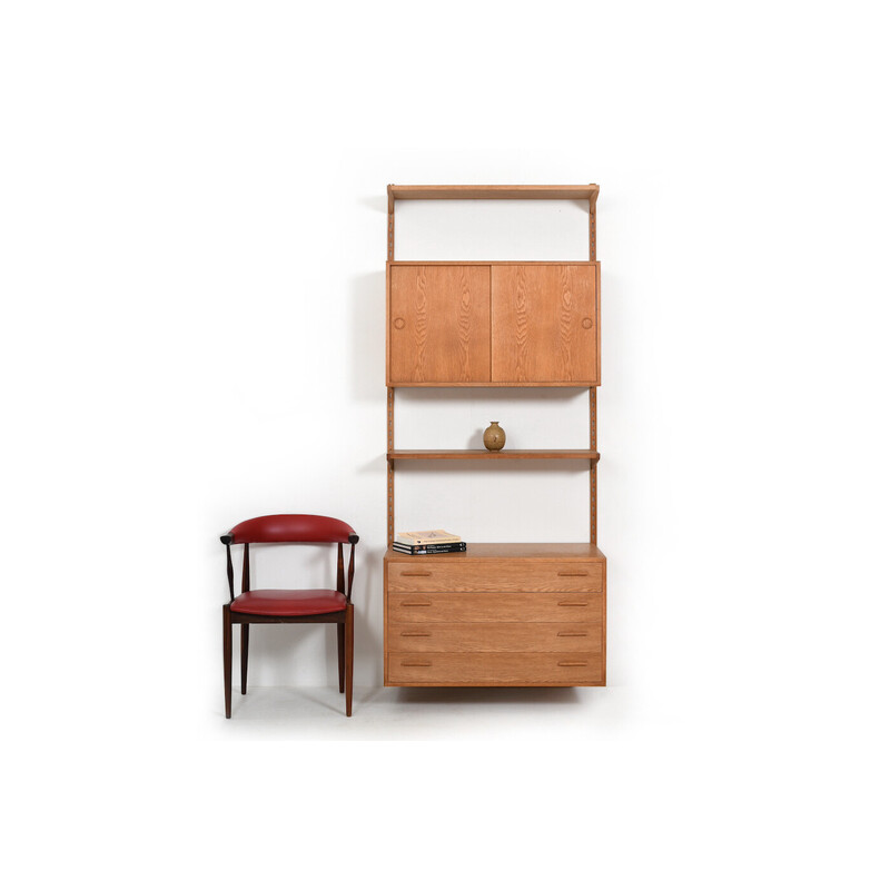 Vintage oakwood wall shelf system by Kai Kristiansen for Fm, Denmark 1960s