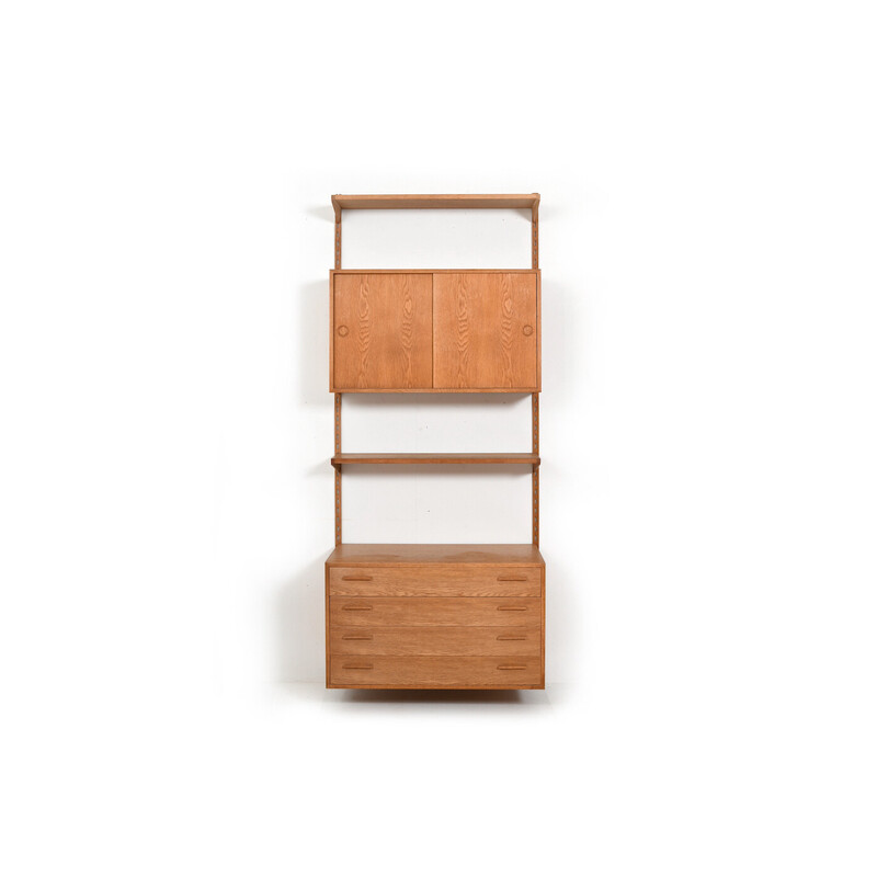 Vintage oakwood wall shelf system by Kai Kristiansen for Fm, Denmark 1960s