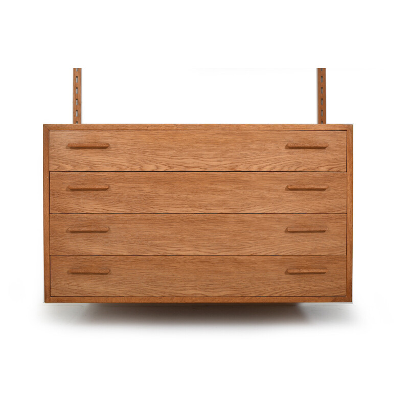 Vintage oakwood wall shelf system by Kai Kristiansen for Fm, Denmark 1960s