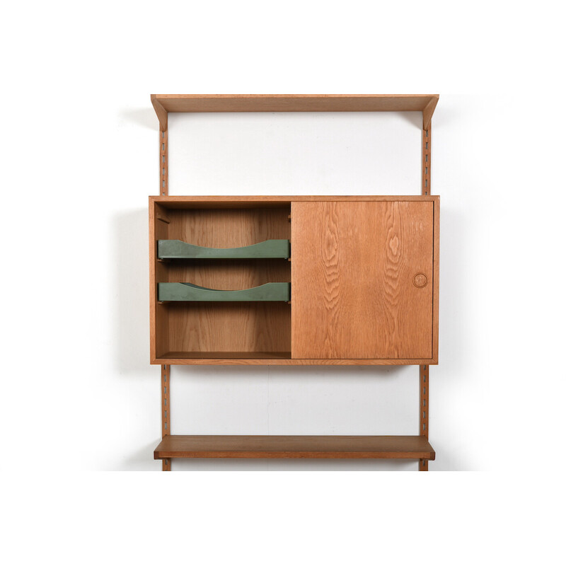 Vintage oakwood wall shelf system by Kai Kristiansen for Fm, Denmark 1960s