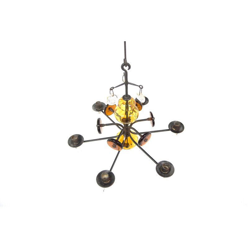 Vintage glass chandelier by Erik Höglund for Boda, Sweden 1970