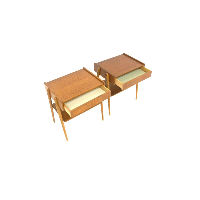 Paire de tables de chevet scandinaves vintage en teck par Carlström, Suède 1960