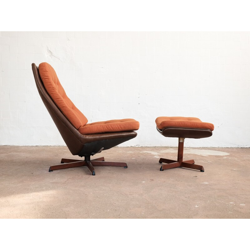 Fauteuil lounge et ottoman par Madsen & Schübell - 1960