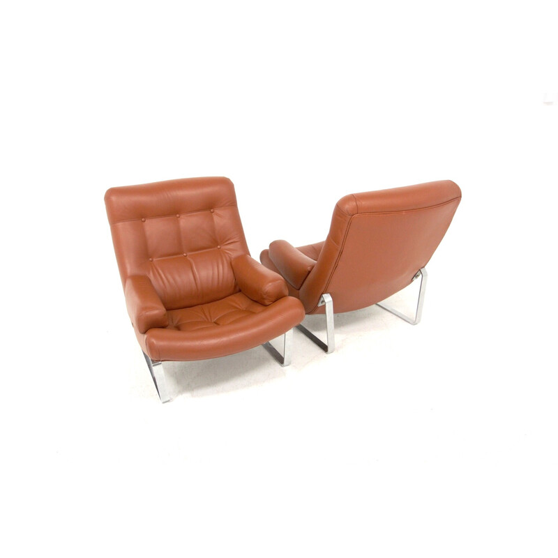 Paire de fauteuils vintage en cuir, Suède 1970