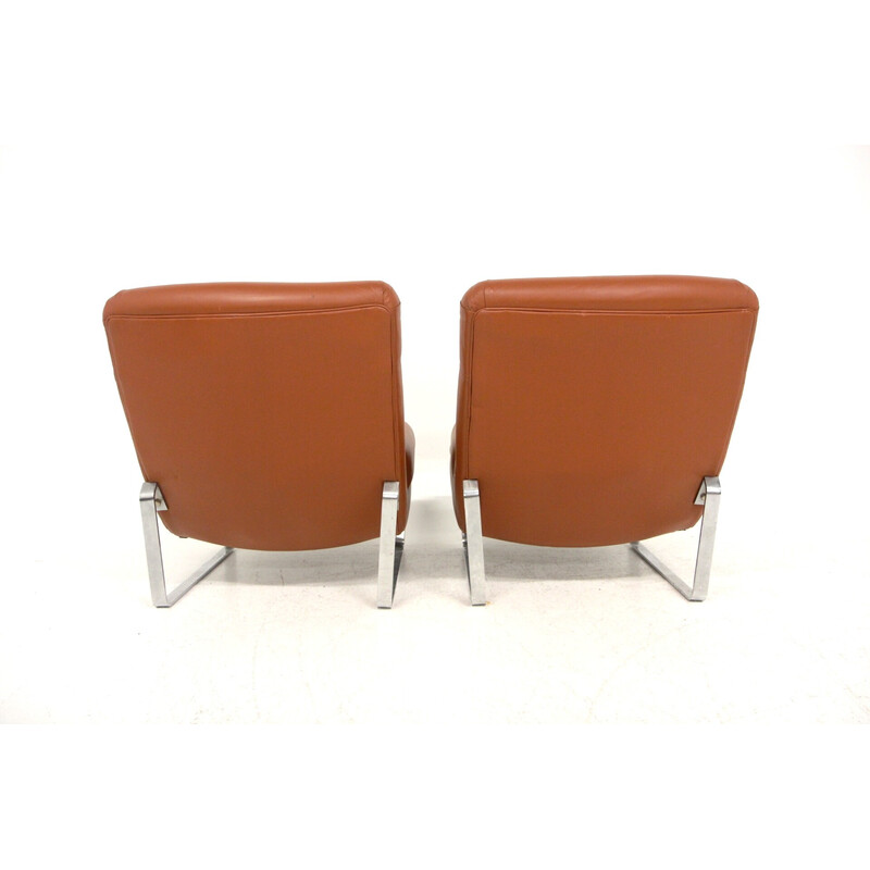 Paar vintage lederen fauteuils, Zweden 1970