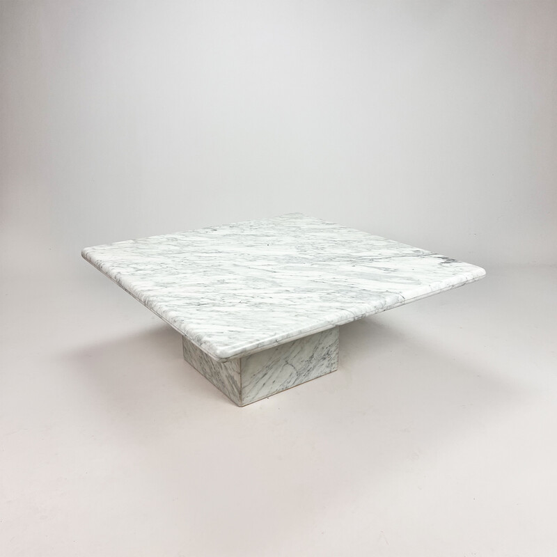 Vintage square Italian Carrera marble coffee table, 1970s