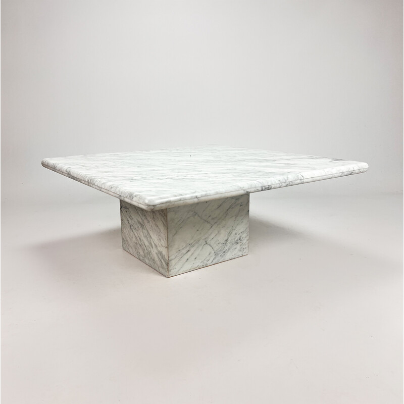 Vintage square Italian Carrera marble coffee table, 1970s