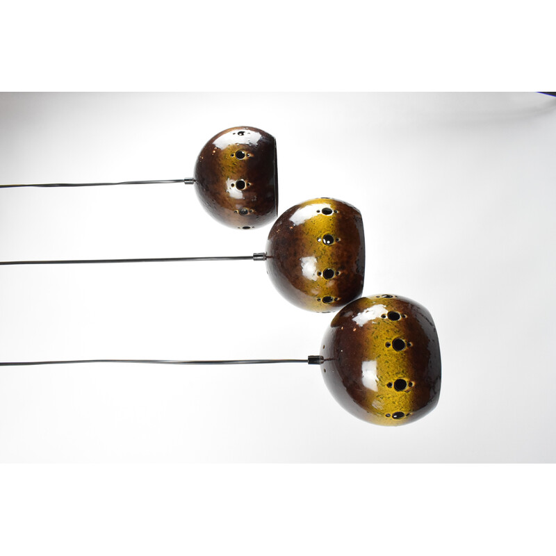 Set of 3 vintage metal pendant lamps, 1970s