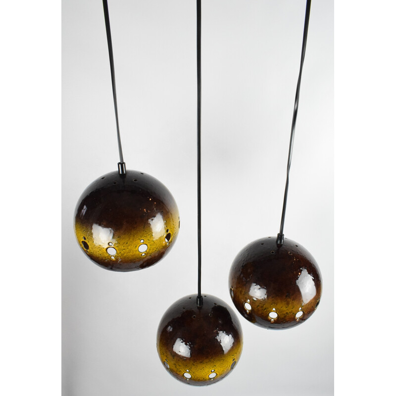 Set of 3 vintage metal pendant lamps, 1970s