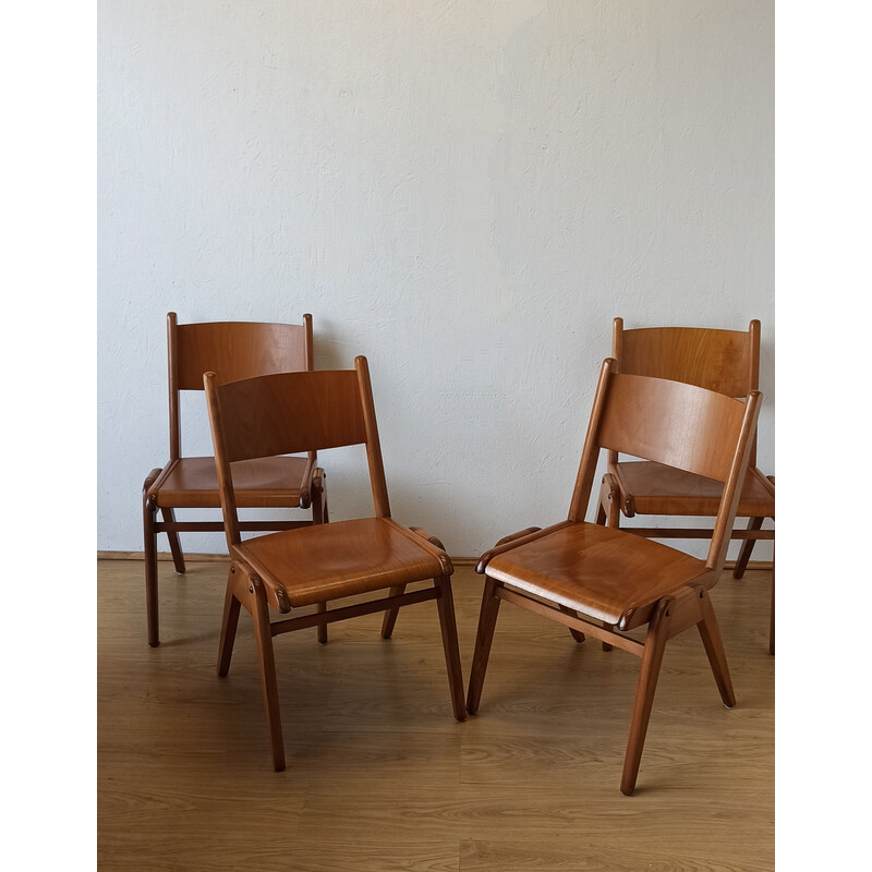 Set of 4 vintage stacking chairs, 1950