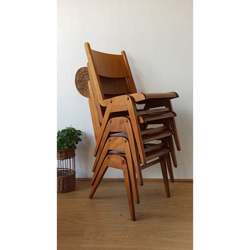 Set of 4 vintage stacking chairs, 1950