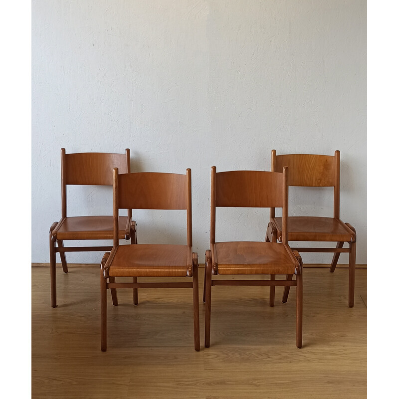 Set of 4 vintage stacking chairs, 1950