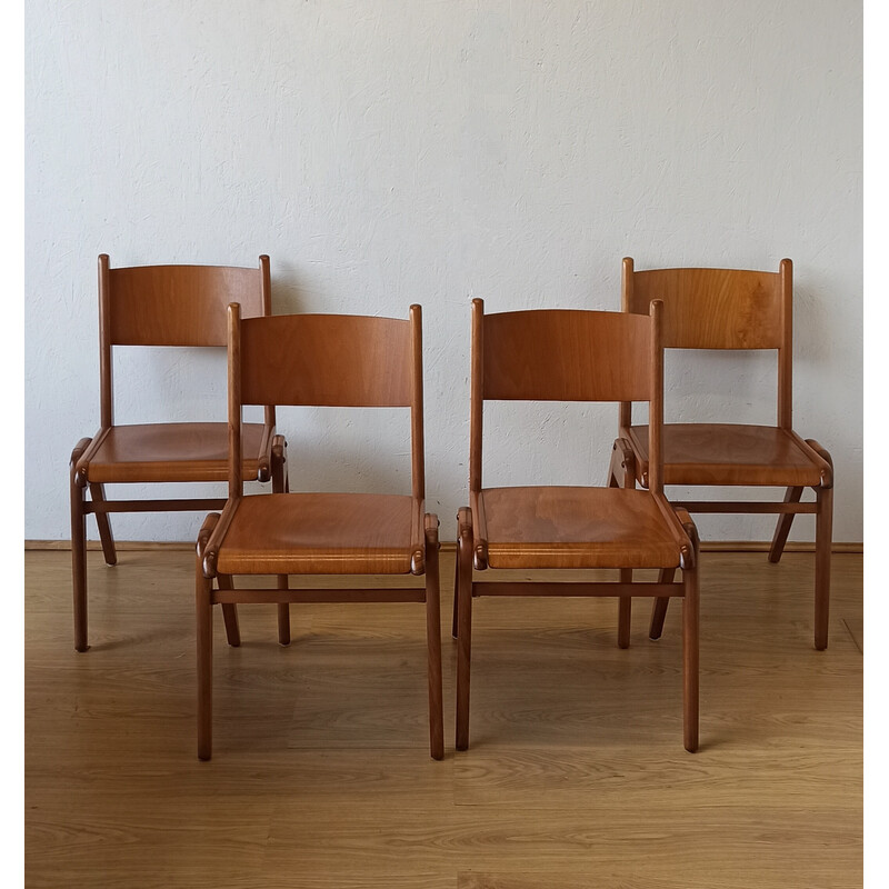 Set of 4 vintage stacking chairs, 1950