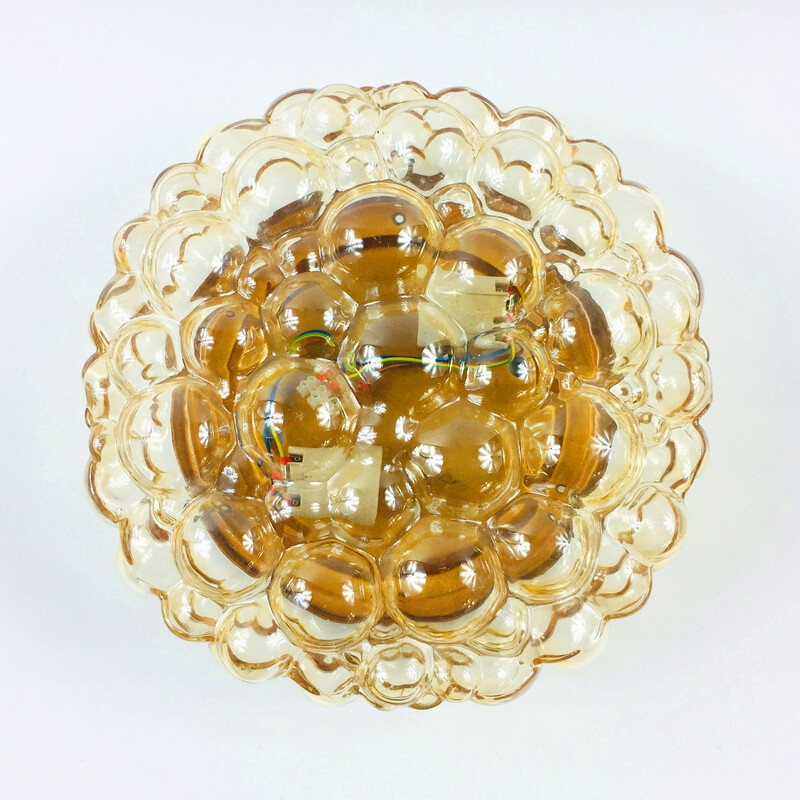 Vintage amber bubble glass ceiling lamp by Helena Tynell for Limburg, Germany 1970s