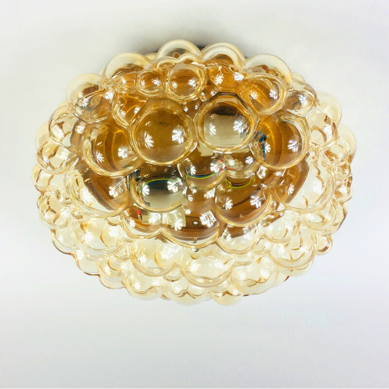 Vintage amber bubble glass ceiling lamp by Helena Tynell for Limburg, Germany 1970s