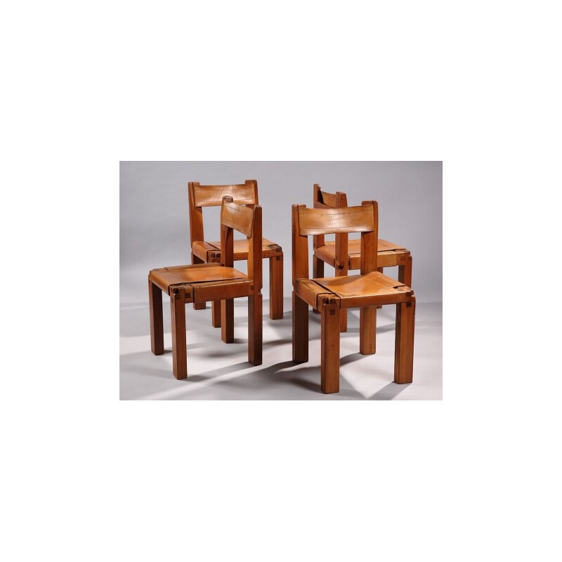 Suite of 4 S11 chairs in elm, Pierre CHAPO - 1960s