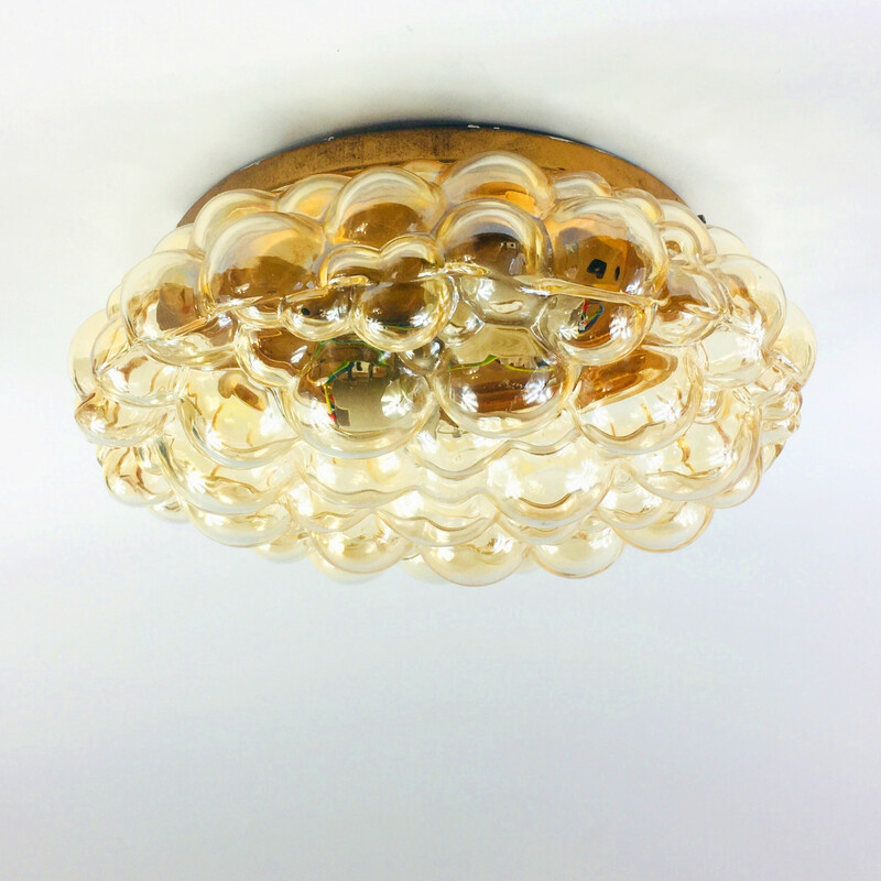 Vintage amber bubble glass ceiling lamp by Helena Tynell for Limburg, Germany 1970s