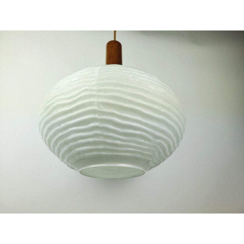 Vintage wooden and glass pendant lamp, 1970s