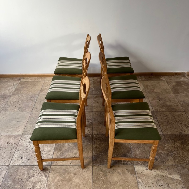 6 dänische "Razor"-Esszimmerstühle aus Eichenholz von Henning Kjaernulf, 1960er Jahre