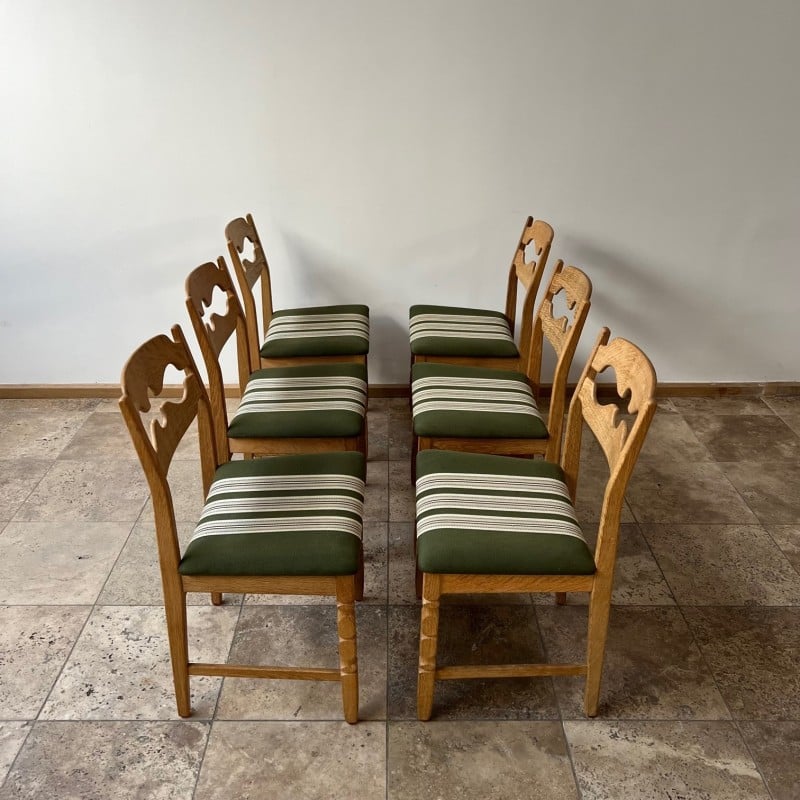 Juego de 6 sillas de comedor danesas "Razor" vintage de madera de roble, Henning Kjaernulf, años 60