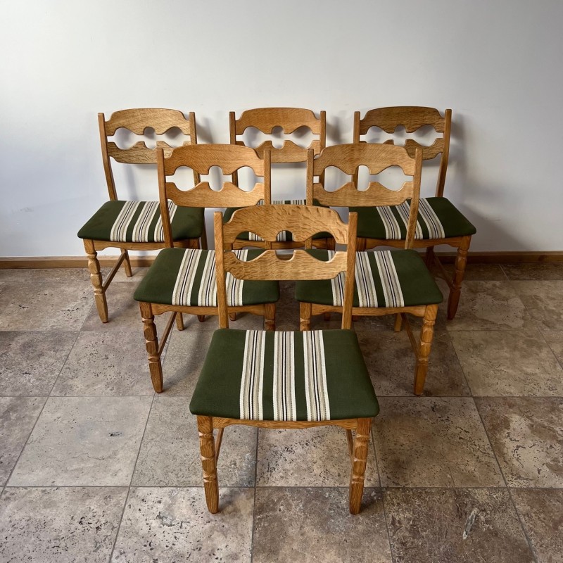 Conjunto de 6 cadeiras de madeira de carvalho "Razor" de Henning Kjaernulf, década de 1960