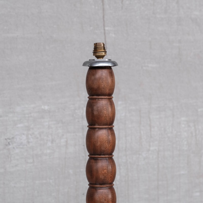 French vintage tall wooden table lamp, 1950s