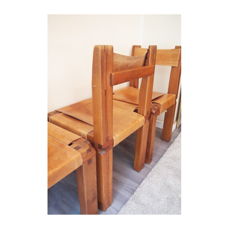 Suite of 4 S11 chairs in elm, Pierre CHAPO - 1960s