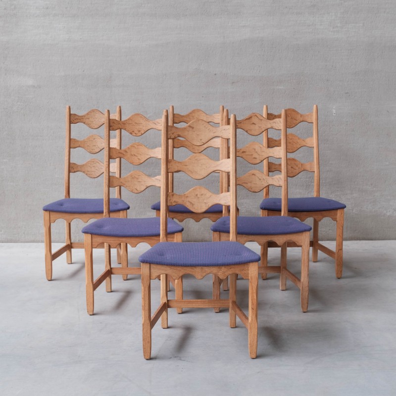 Set of 6 vintage oakwood Danish dining chairs by Henning Kjaernulf, 1960s