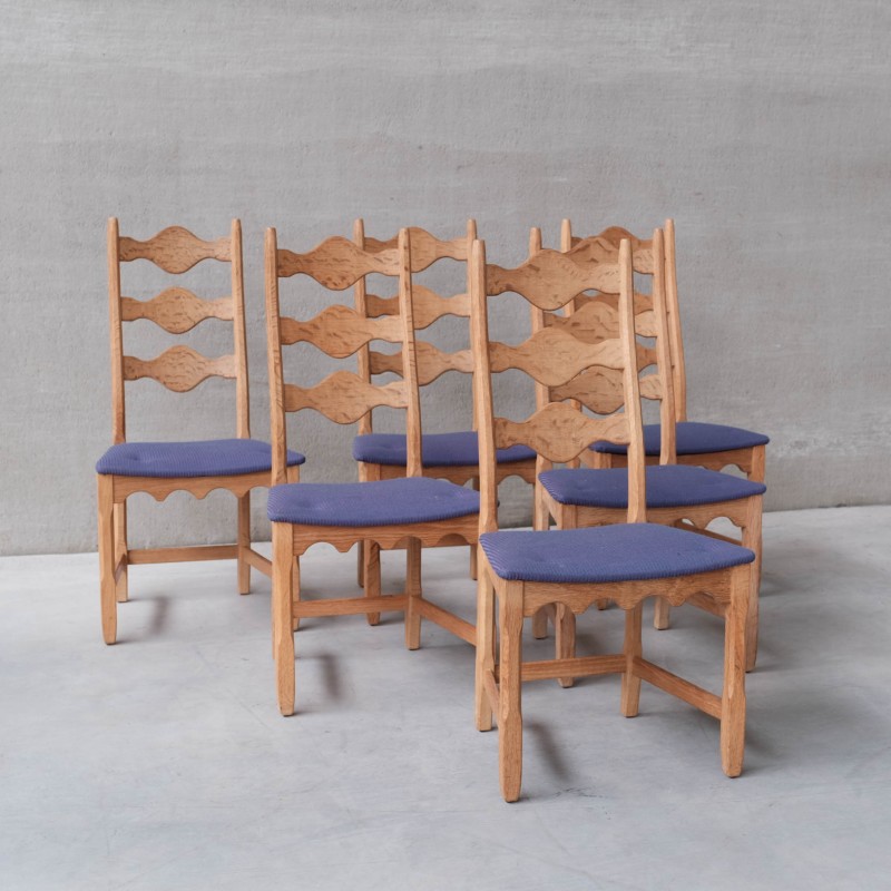 Set di 6 sedie da pranzo danesi vintage in legno di quercia di Henning Kjaernulf, anni '60