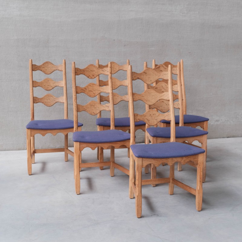 Set of 6 vintage oakwood Danish dining chairs by Henning Kjaernulf, 1960s